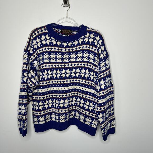 Vintage Eddie Bauer Sweater Mens Large Blue White Knit Pullover Crewneck 90s‎ - Picture 6 of 10